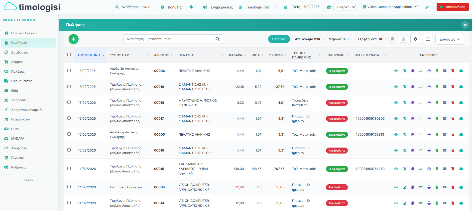 Λίστα Παραστατικών Πώλησης